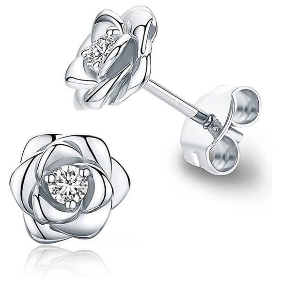 🔥 Trendy Design Rose Flower Stud CZ Earrings For Women, HA4491 - Picture 1 of 3